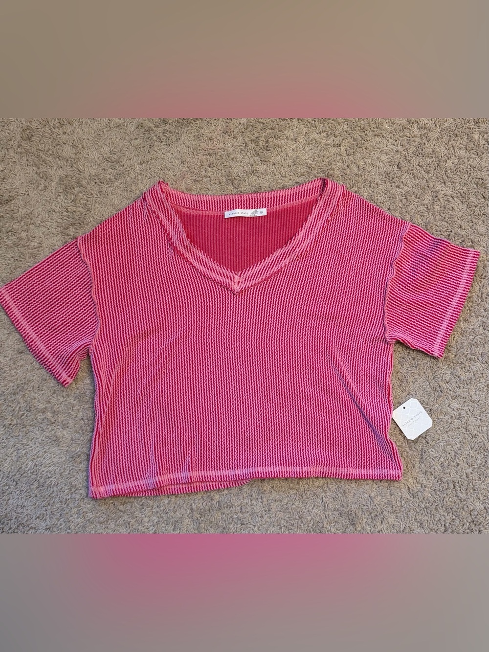 Altar'd State Pink Ribbed V-Neck Crop Top
